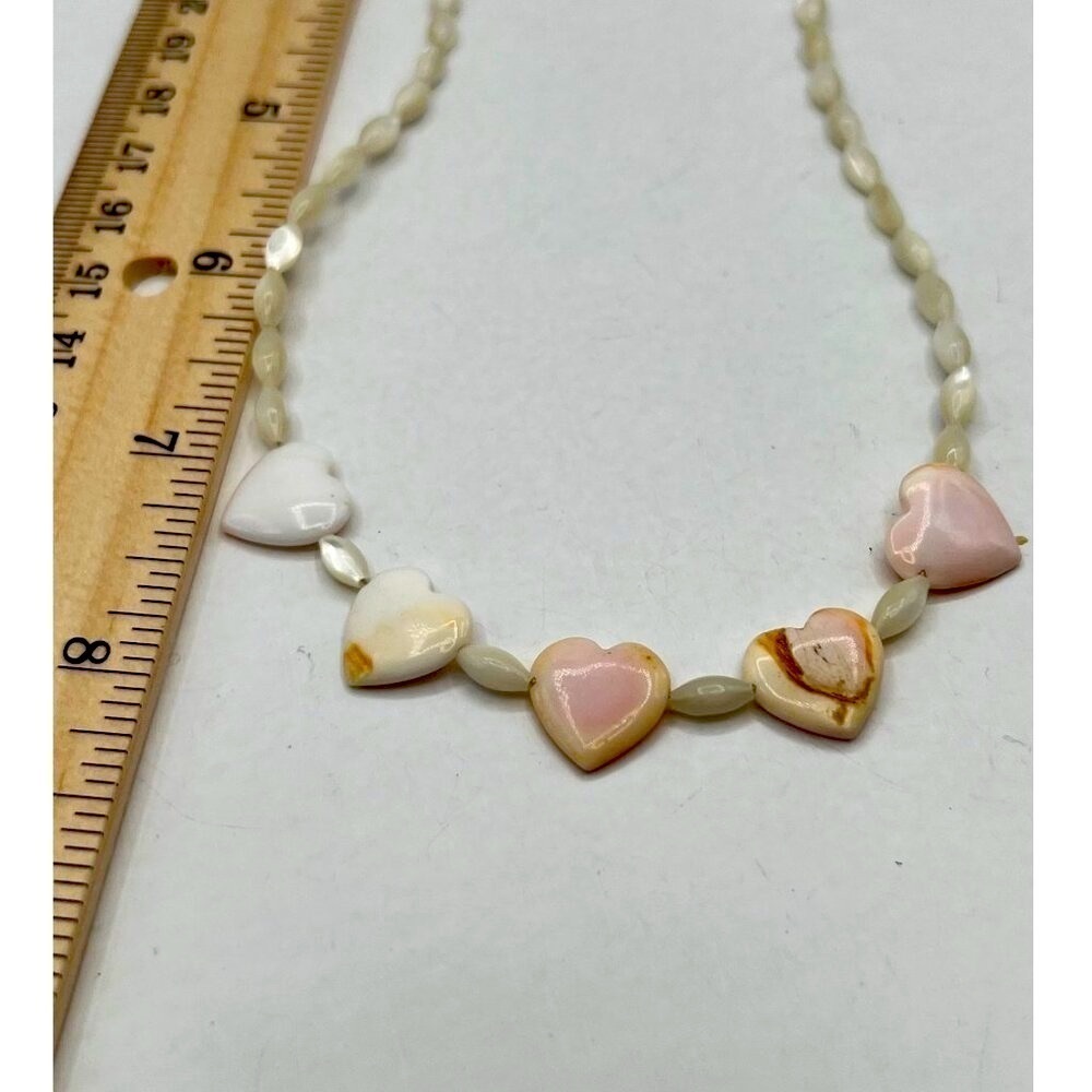 Vintage Heart-Shaped Shell Necklace With Mother Of Pearl Beads - Picture 11 of 12